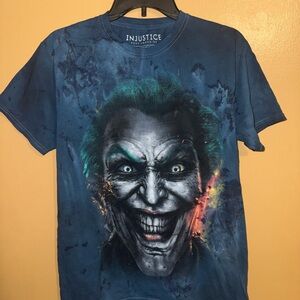 Injustice Men's Blue tie dye Graphic Joker Face T‑Shirt Med